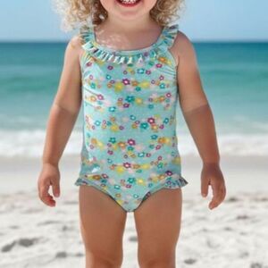 Size 1-2 Girls Mint Green Flowers 1pc Bathing Suit Swimsuit Bikini H&M Swimwear